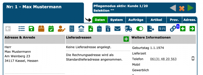 Edit customers in data maintenance mode